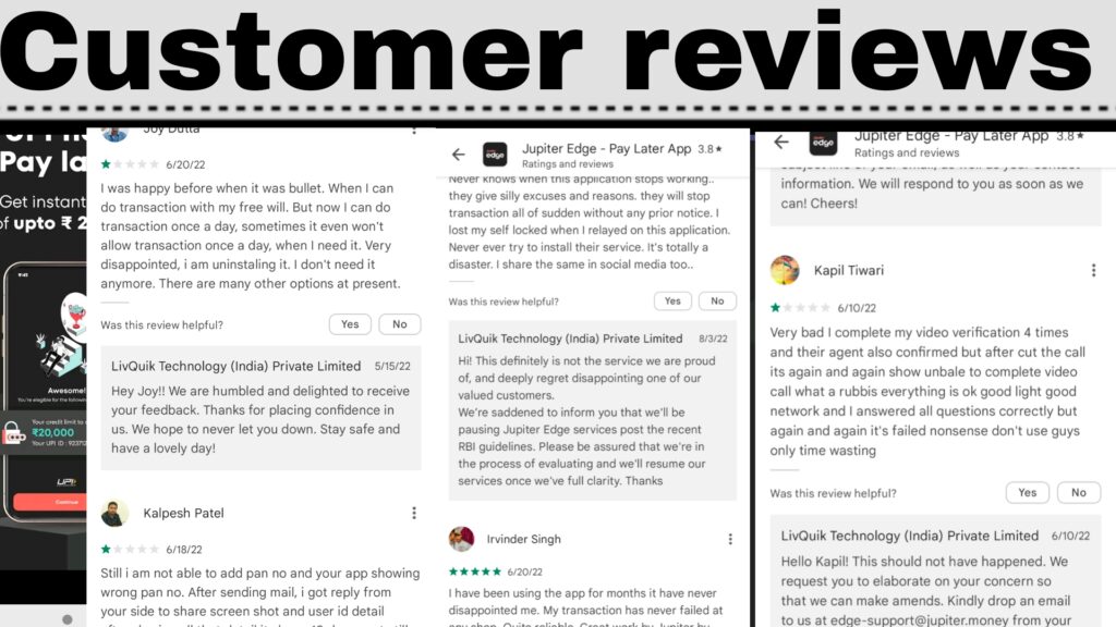 Jupiter Edge Paylater Customer reviews
